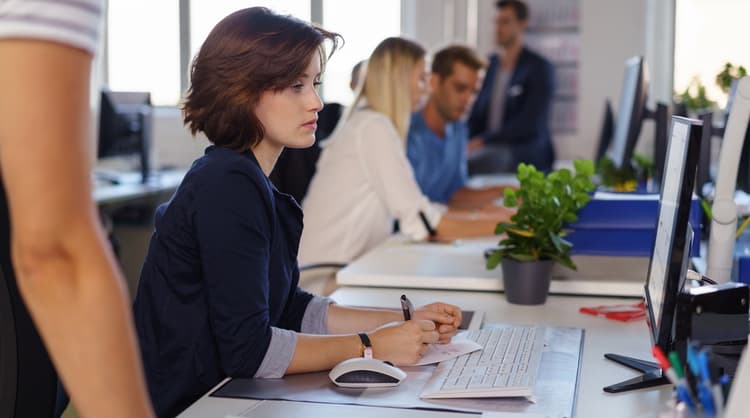 woman working hard at the office