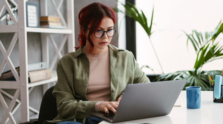 woman studying at home