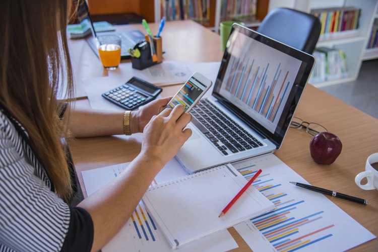 business woman working on smart phone