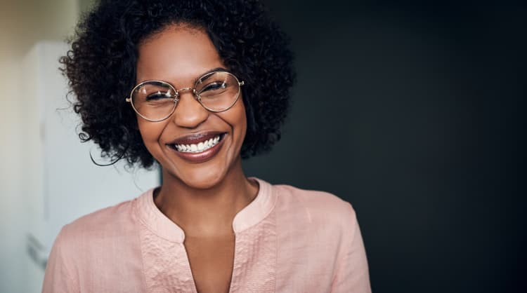 smiling woman with glasses