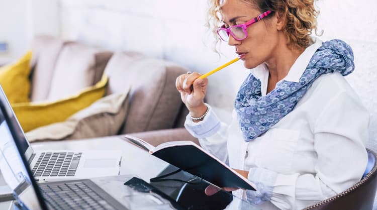 woman studying online from home