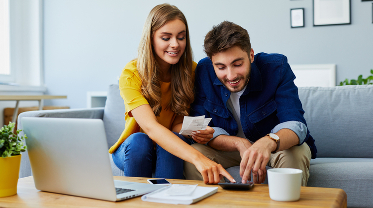 young couple managing finances