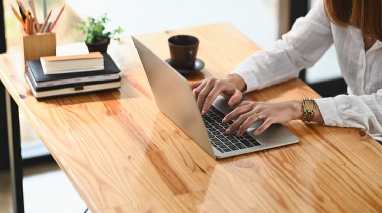 focused woman working from home