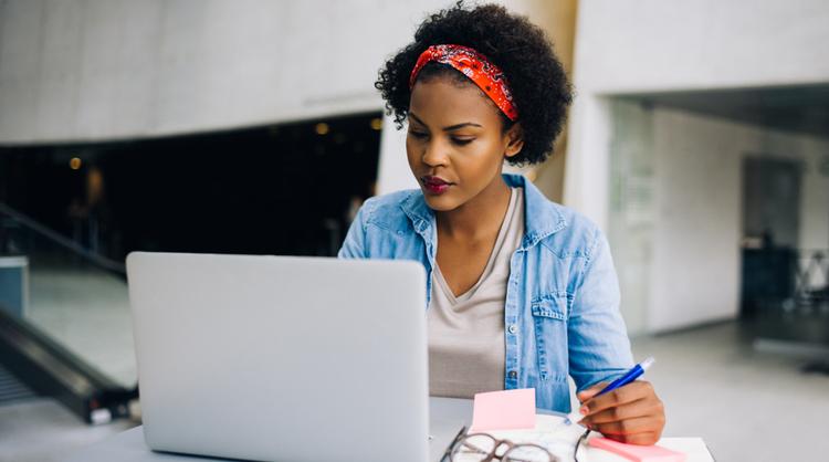 african american woman studying online