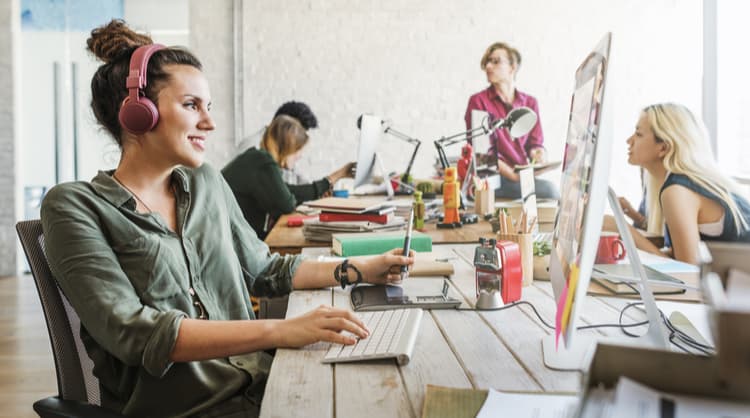 woman working in office space