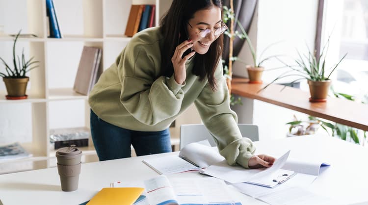 young woman working from home