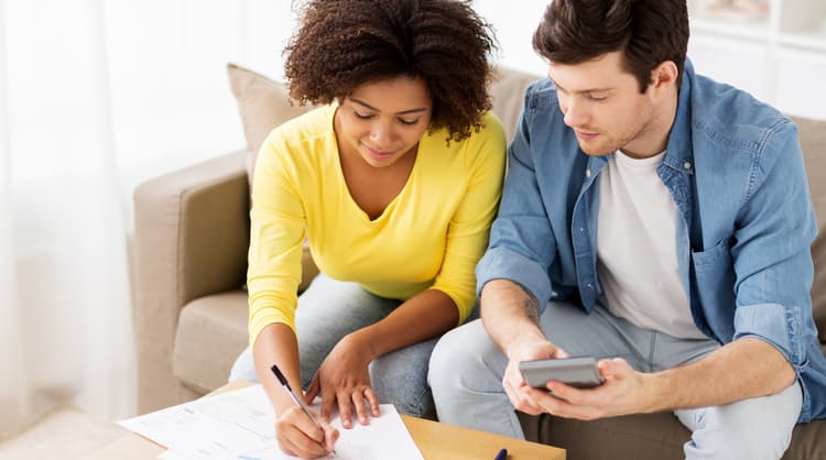 young couple managing finances