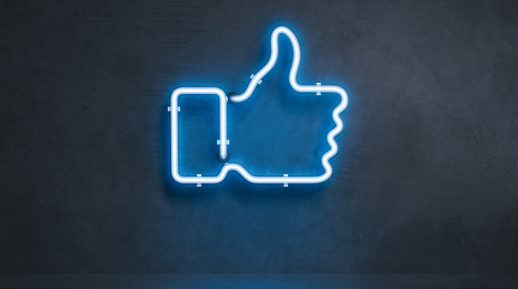 neon sign with thumbs up, social media concept