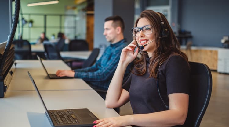 woman speaking on headset