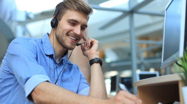 male sales representative taking a call