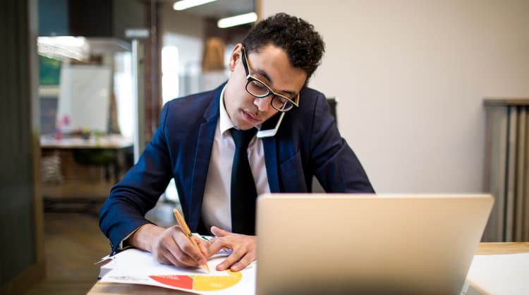 male government worker on the phone